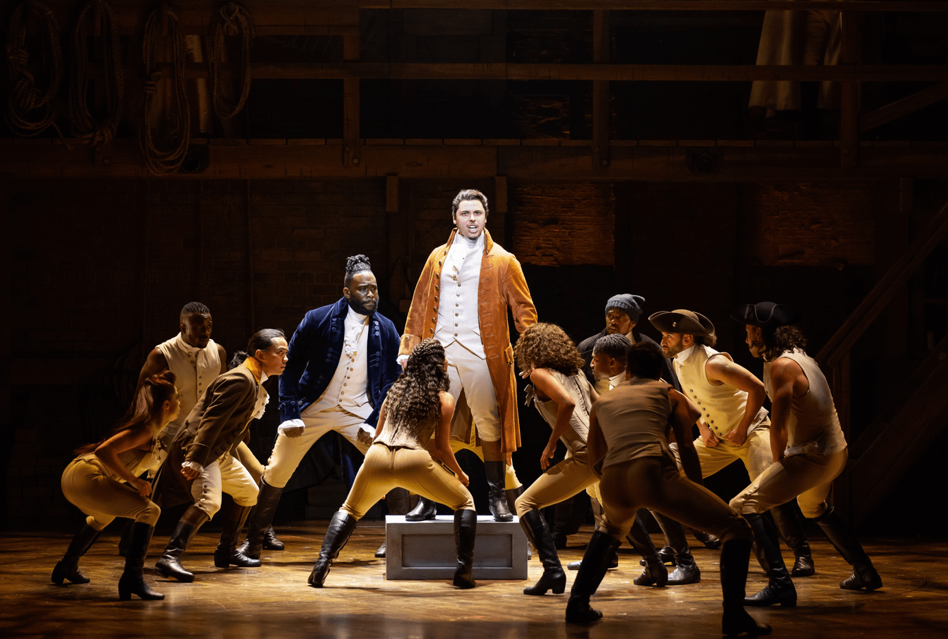 A snapshot of Jason Arrow playing Alexander Hamilton in the musical's Australian production