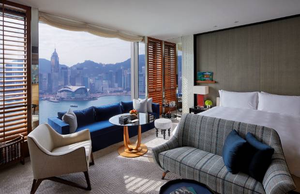 Neutral and restrained bedrooms offer a zen atmosphere at the Rosewood Hong Kong