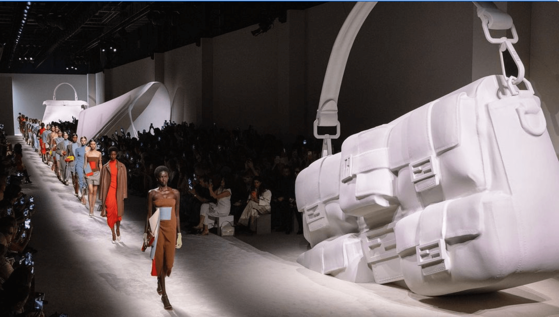 The Fendi runway placed with giant bag decors