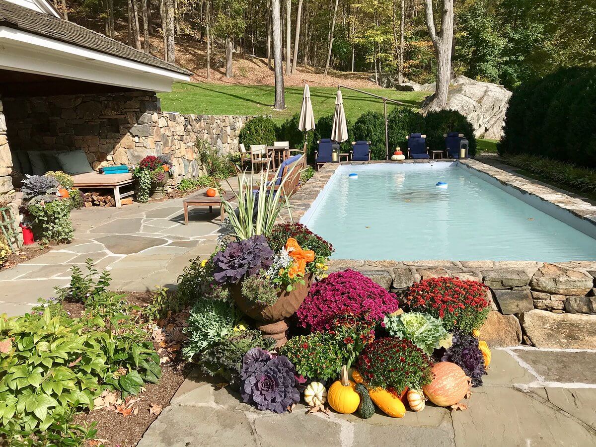 Fireplace and pool of the Bedford Post Inn.