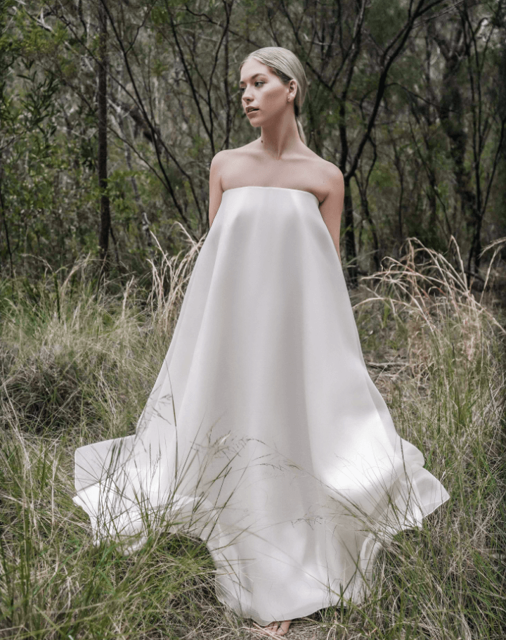 Ligaya strapless maxi dress in handwoven silk cocoon, by TRUDE LIZARES.