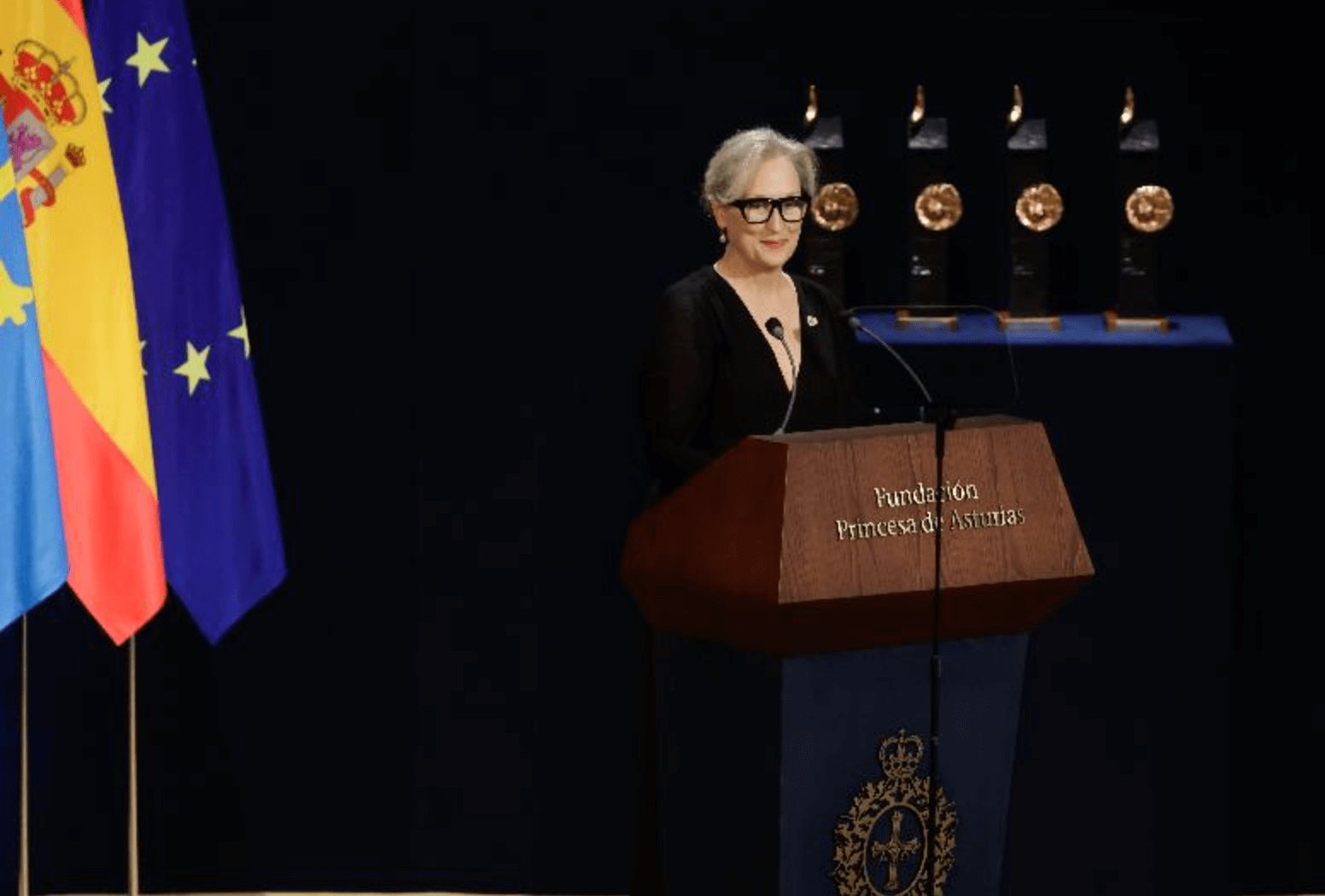 Actress Meryl Streep accepts her award with a speech