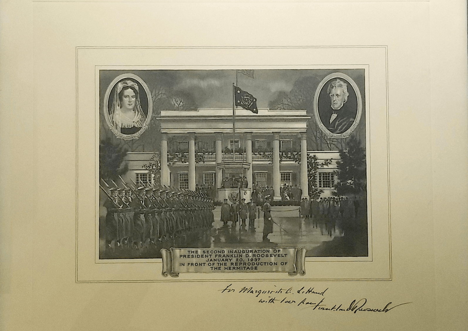 Franklin D. Roosevelt inscribed “For Marguerite LeHand, with love” on this lithograph