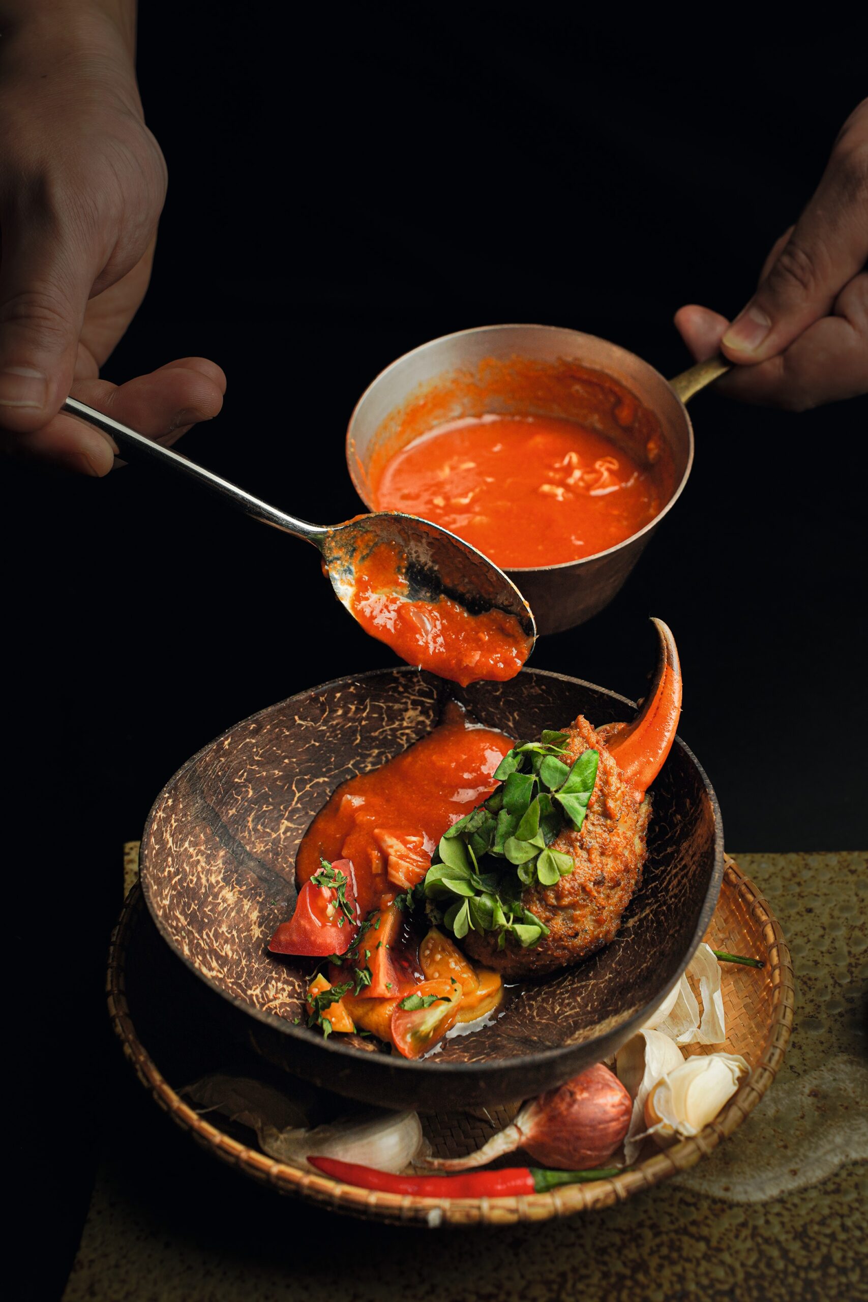 Chili Crab, Local Tomatoes, Crab Fat Mantou