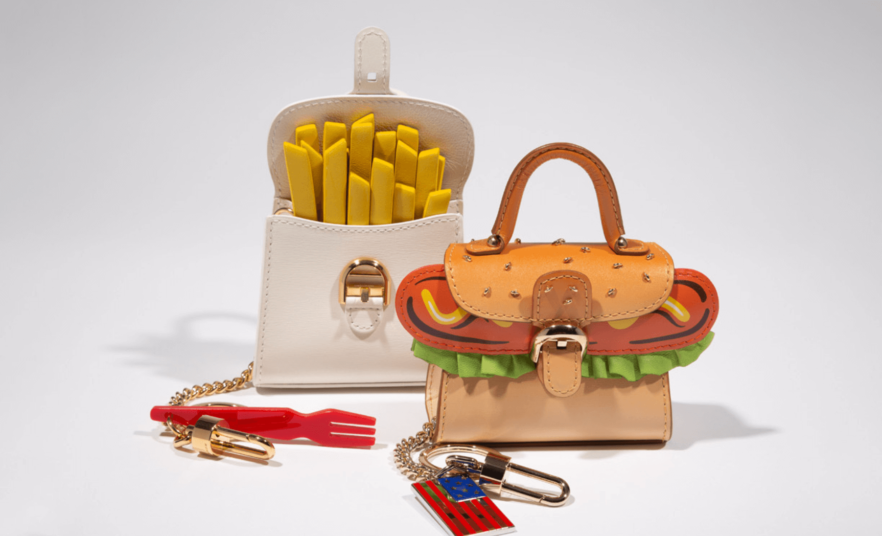 Delvaux, French fries and burger miniature leather bags, 2017, Belgium. Good Taste: How The World Of Food And Fashion Intertwine 