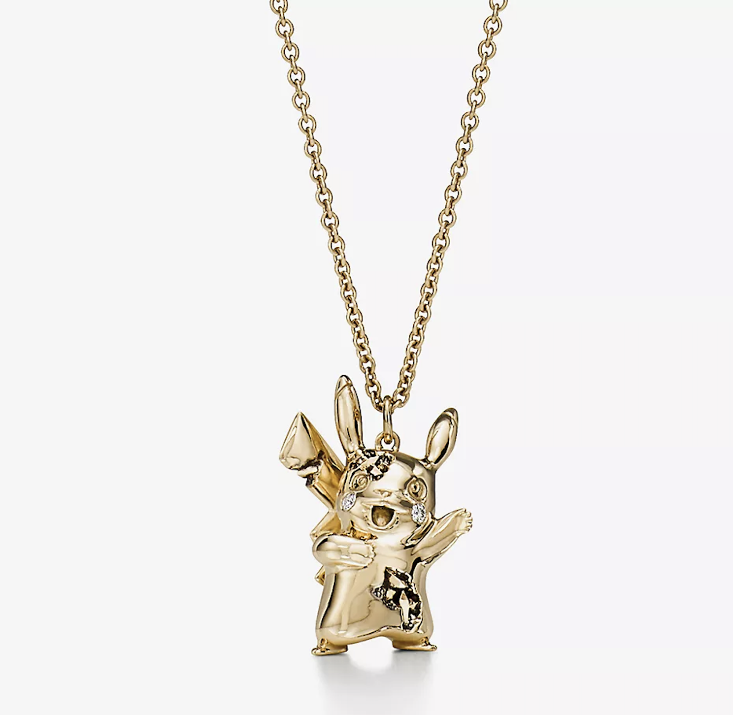A closer look at the 18K yellow gold Pikachu necklace