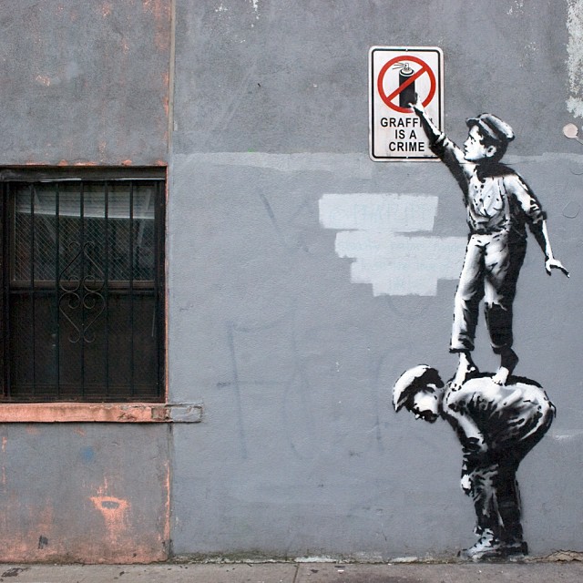 A Banksy mural that showcases the artist’s strong belief in graffiti as an art form