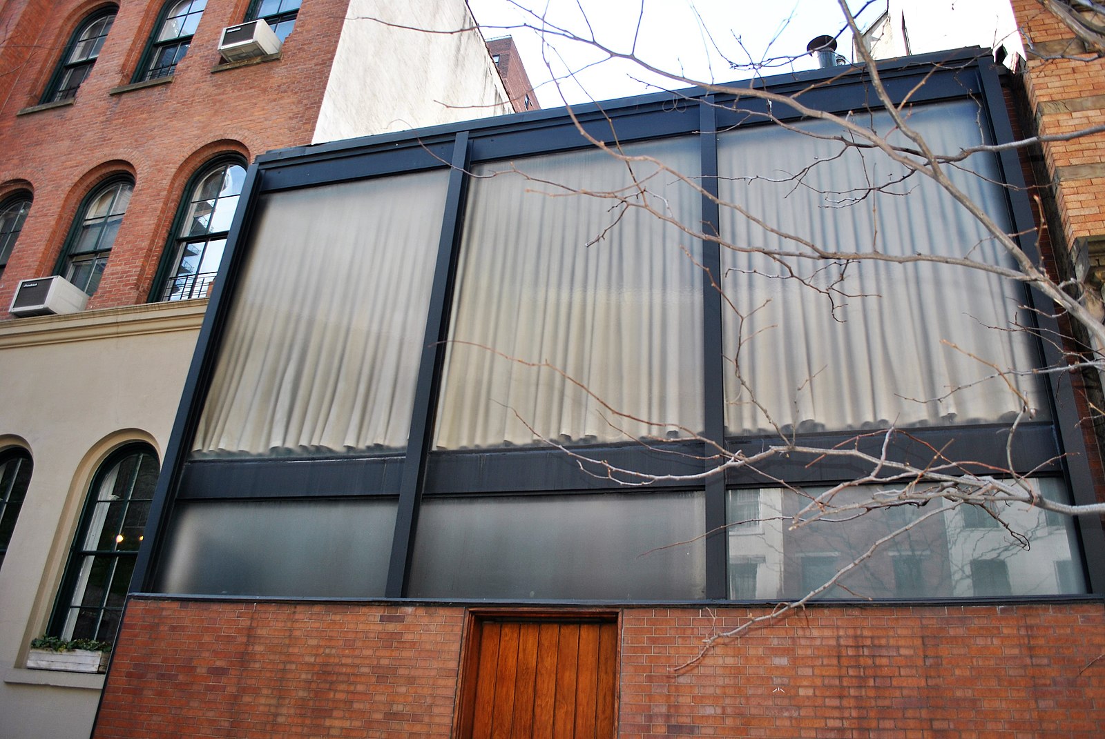 The facade of the Philip Johnson-designed "Rockefeller Guest House" in Manhattan's 242 East 52nd Street