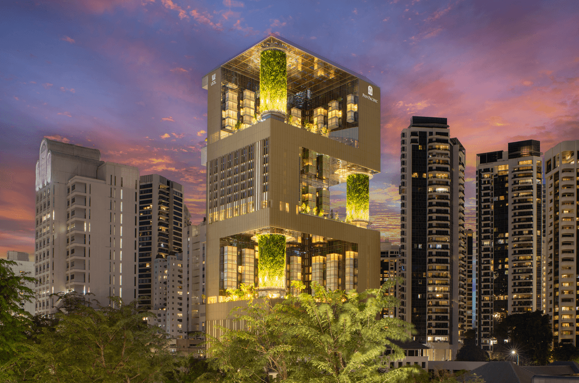 The luxury hotel towers over Singapore's prime shopping belt