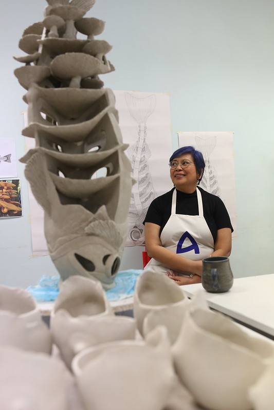 Rita Badilla-Gudiño with her latest work