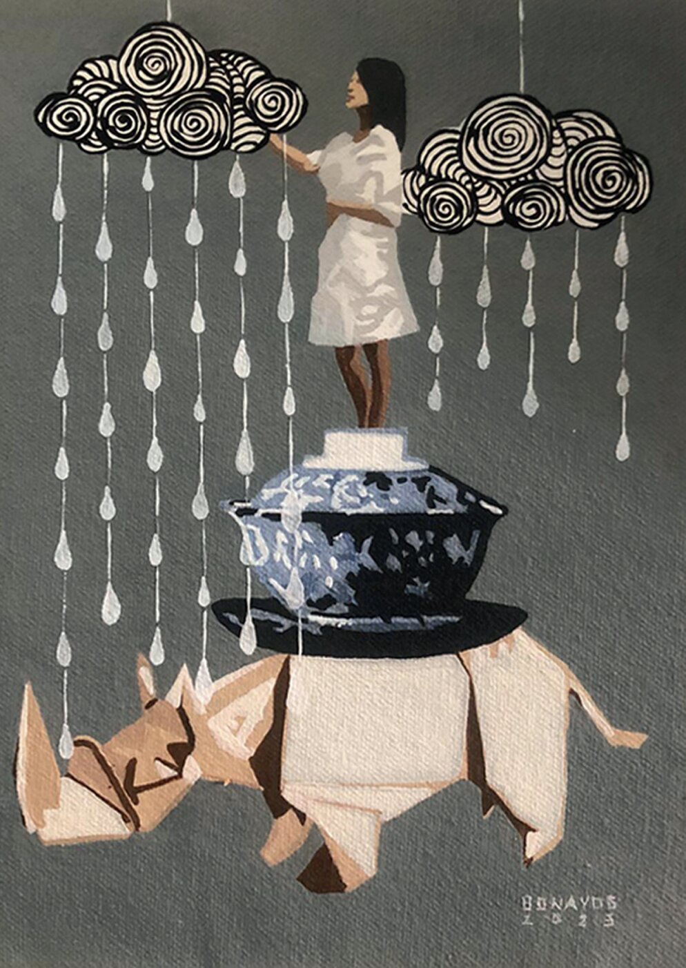 Malyn Bonayog’s "Critical Thinkers" (acrylic on canvas, 9 x 6.5 inches)