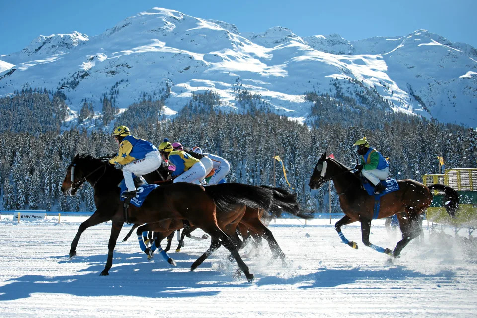 Jockeys and their horses in St.Mortiz’s annual White Turf races
