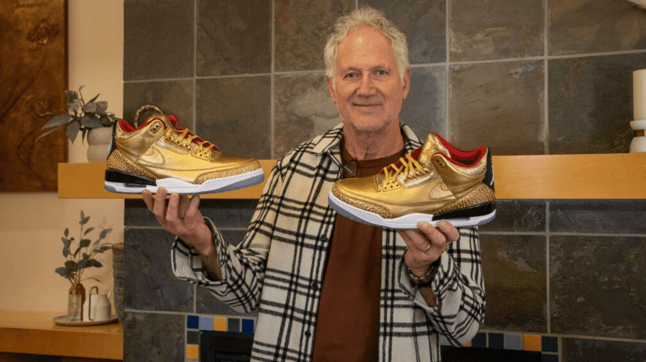 Tinker Hatfield with the gold Nike Air Jordan 3