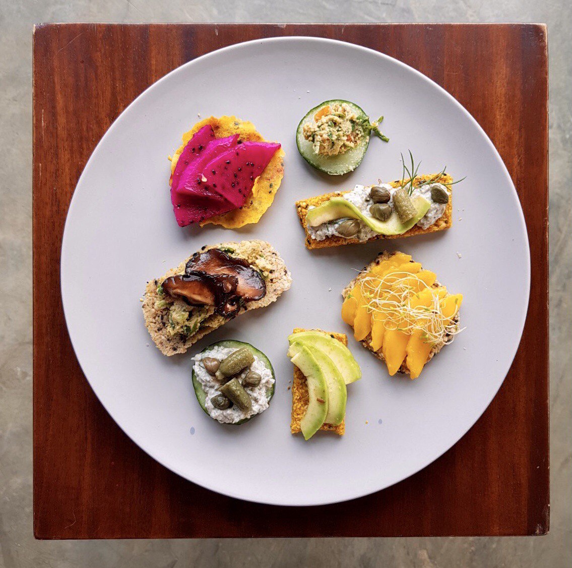 A selection of vegan bites by plant chef Mae Dolonius 