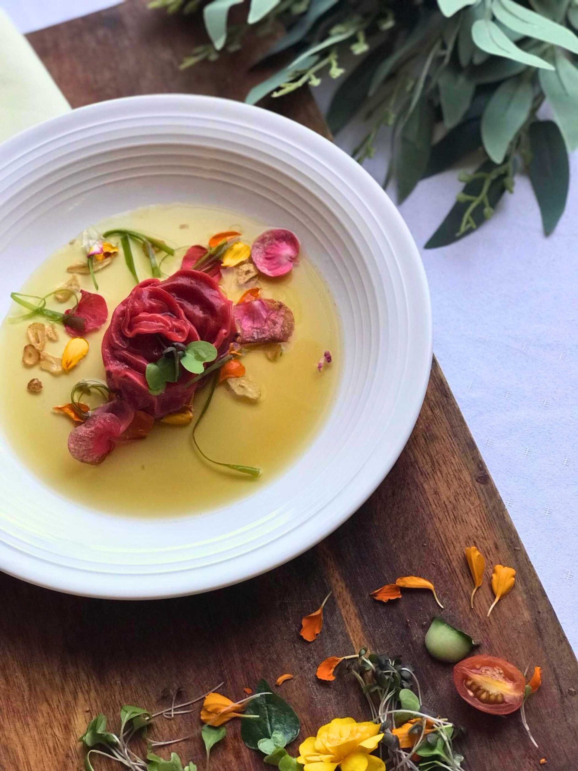 Pork and Chive Dumpling with Chicken Consomme