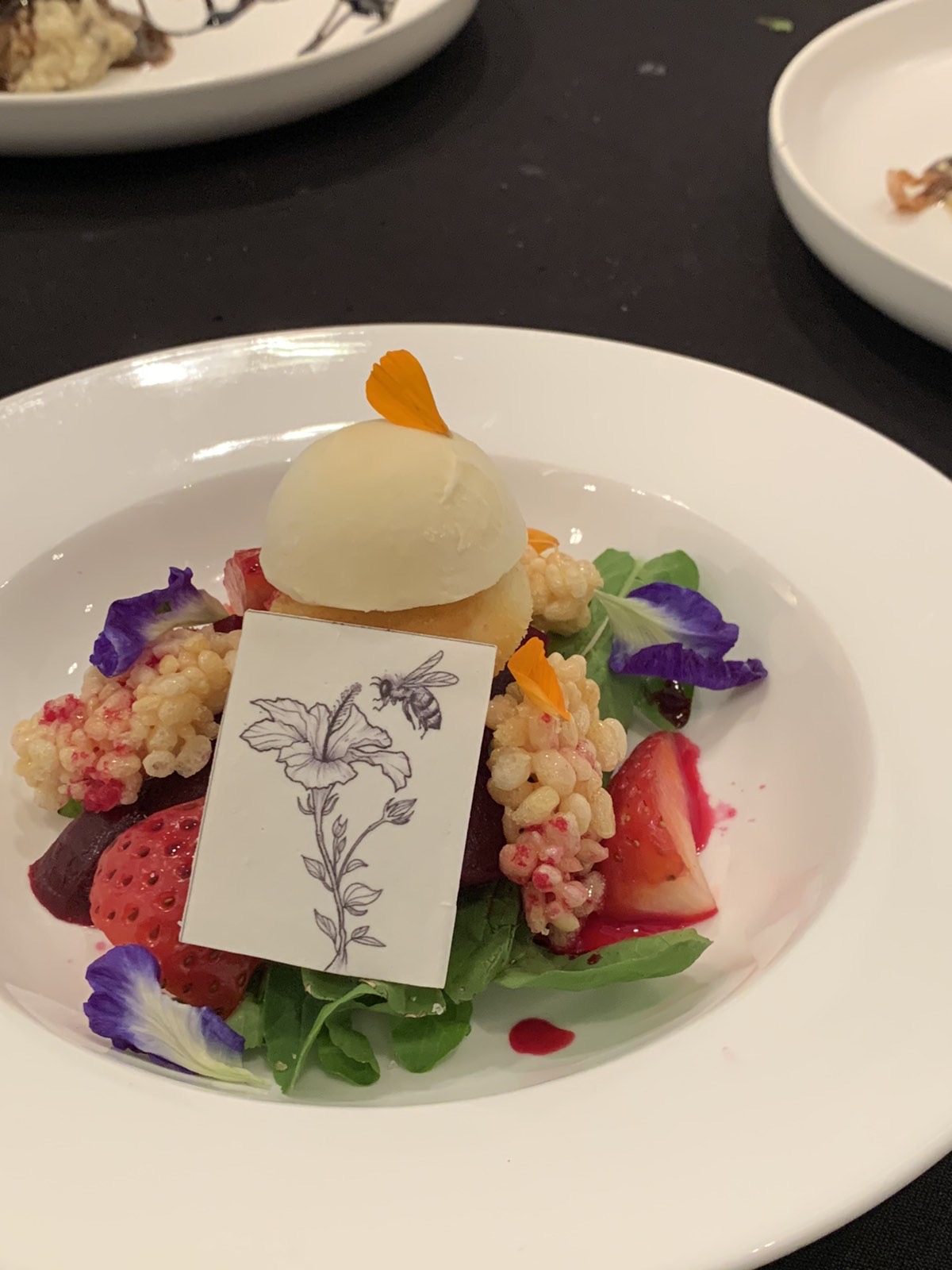 Red Beet and Goat Cheese with Honey Ice Cream and Rice Crispy Croutons