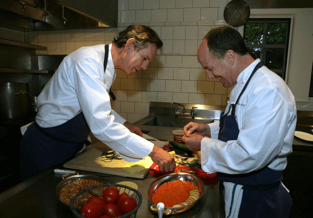 Chefs Bradford Lewis and Thomas Keller preparing real-life ratatouille that will inspire the movie's version of the French dish