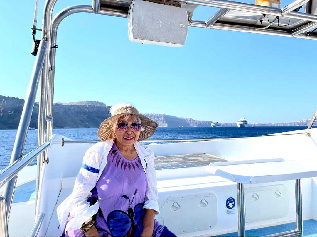 Luisa Yu in the waters of Santorini’s Aegean Sea
