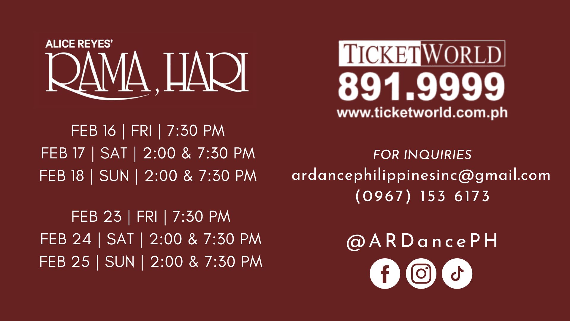 The schedule for this year's staging for "Rama, Hari"
