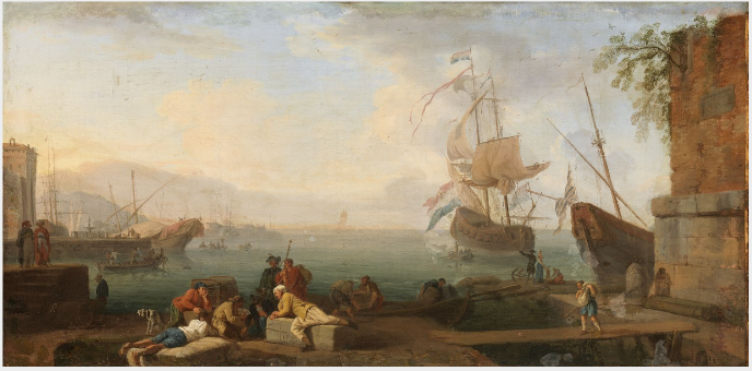 Likely took inspiration from the works of Claude-Joseph Vernet, as seen in this piece “A Coastal Scene”