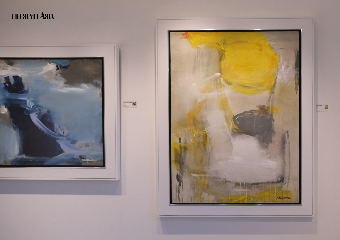 "Endless Hope, Series II" (left), "Ode to Sunrise" (right), acrylic on canvas