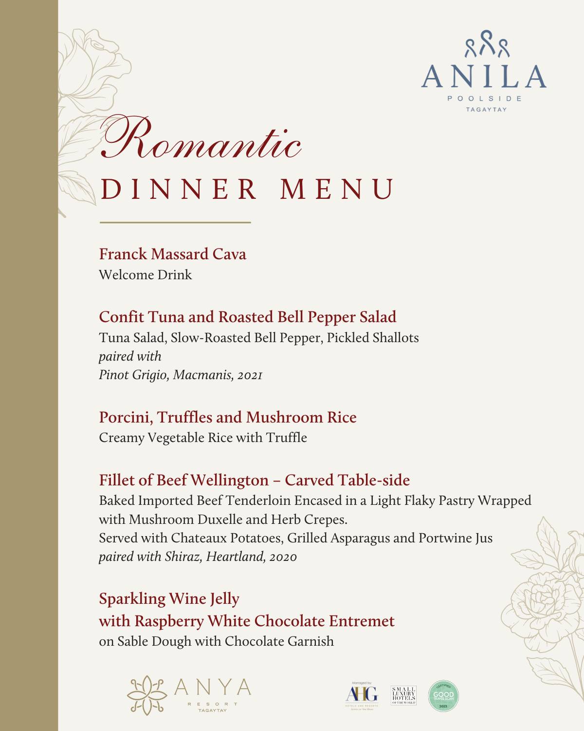 Anila’s Valentine’s dinner menu