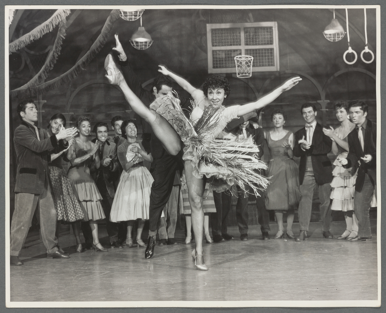 Ken LeRoy, Chita Rivera, and the cast of the 1957 production of West Side Story