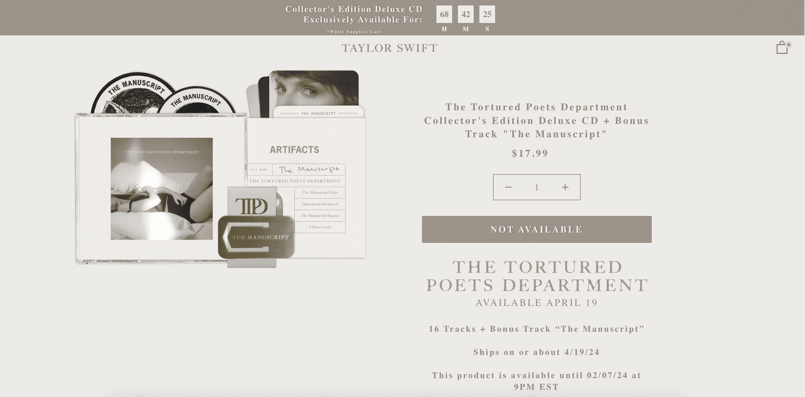 The Tortured Poets Department sold out a few hours after Taylor Swift’s acceptance speech at the 66th Grammy Awards.