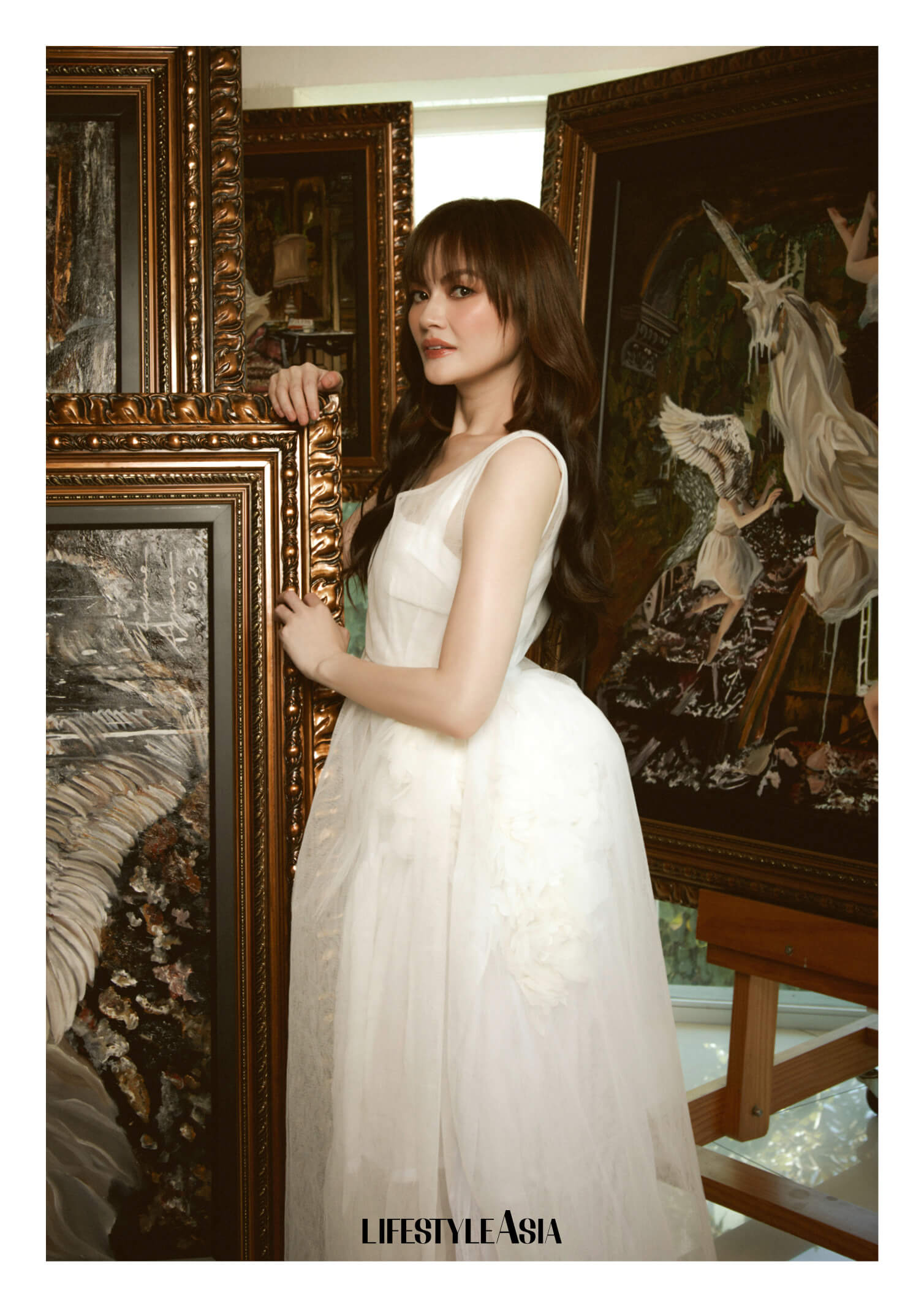Ivory tulle tea length dress with silk flowers, JOEY SAMSON