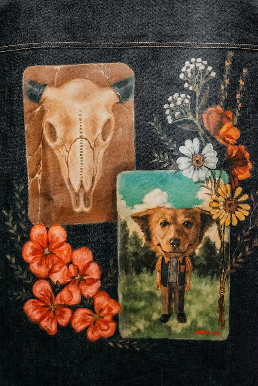 Close-ups of Gino Abiño vibrant and surreal works on YNDAN textiles