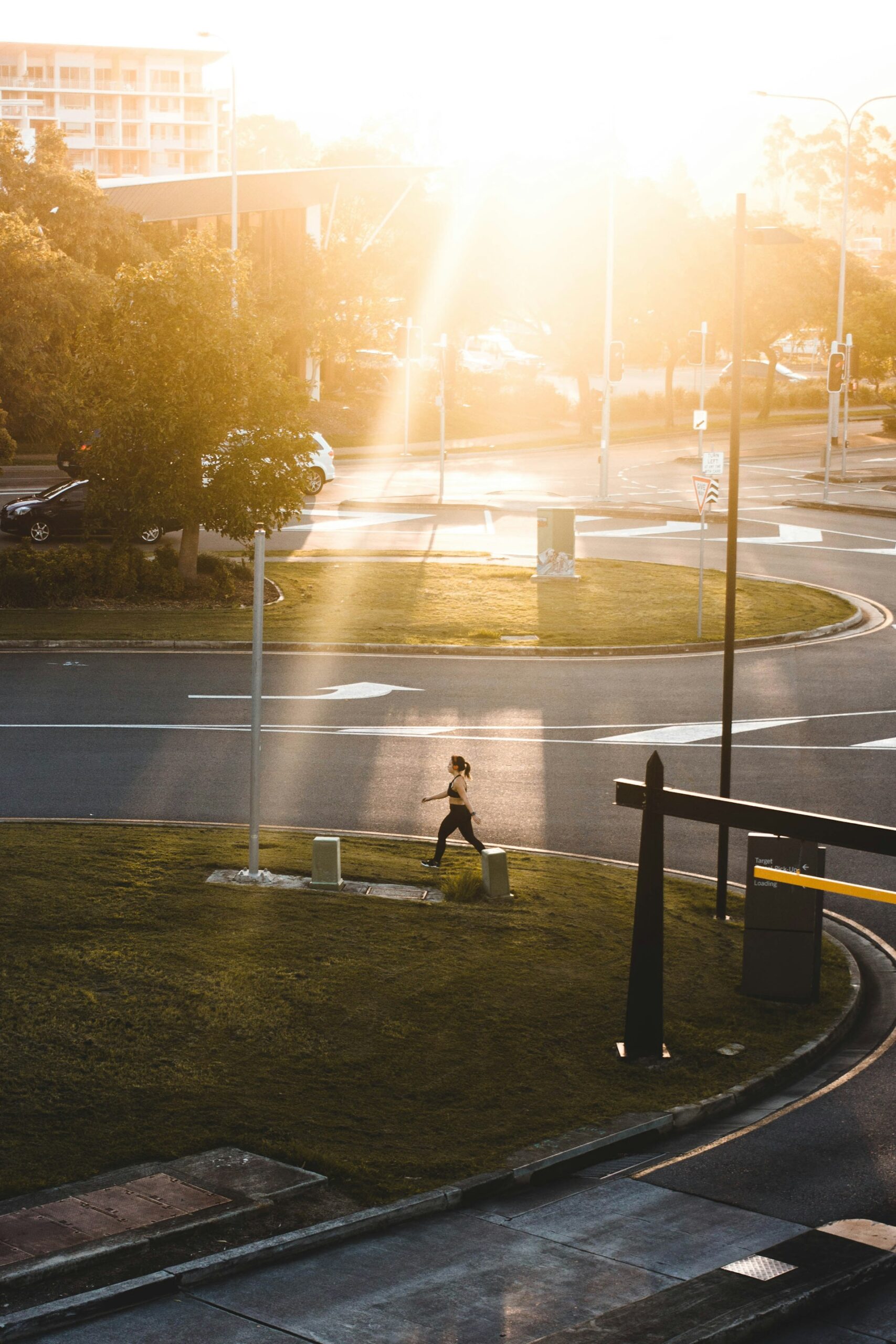Woman walking in neighborhood