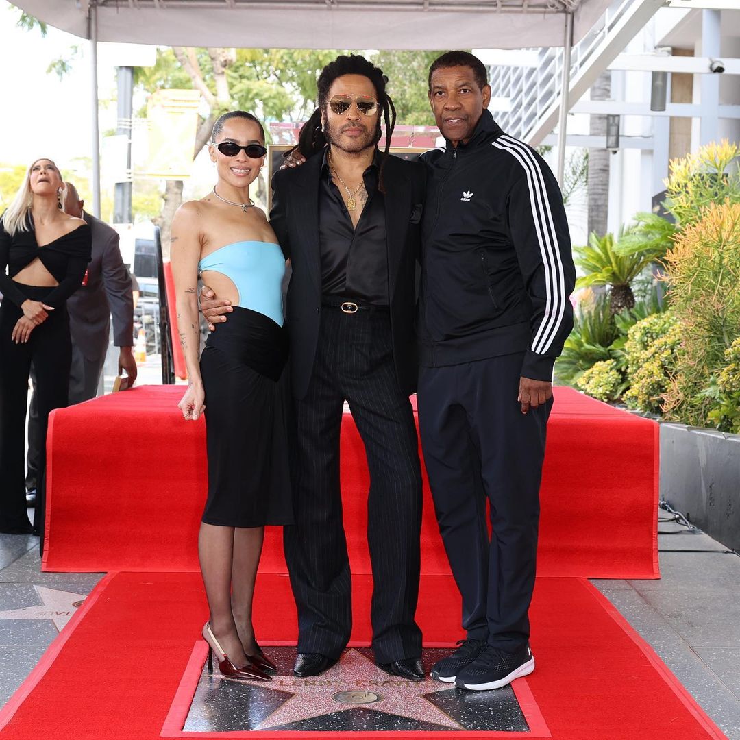 Zoe Kravitz, Lenny Kravitz, and Denzel Washington at the Hollywood Walk of Fame