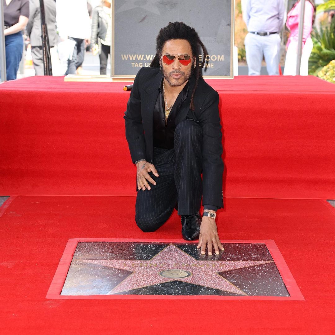 Lenny Kravitz with his star on the Hollywood Walk of Fame