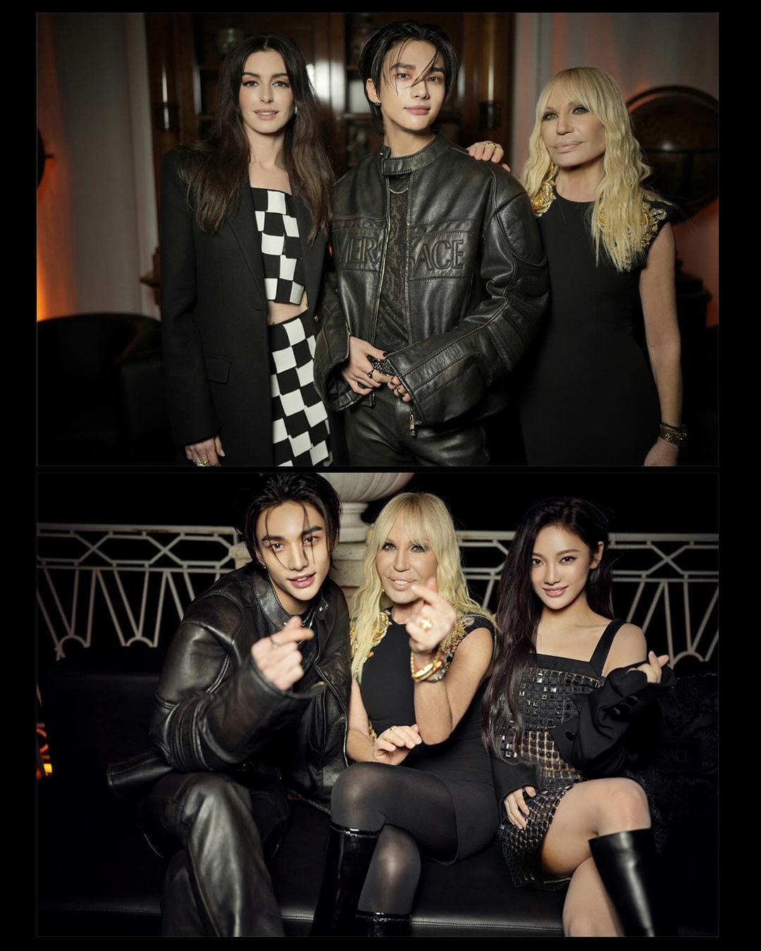 Hyunjin and Ningning with Donatella Versace and Anne Hathaway