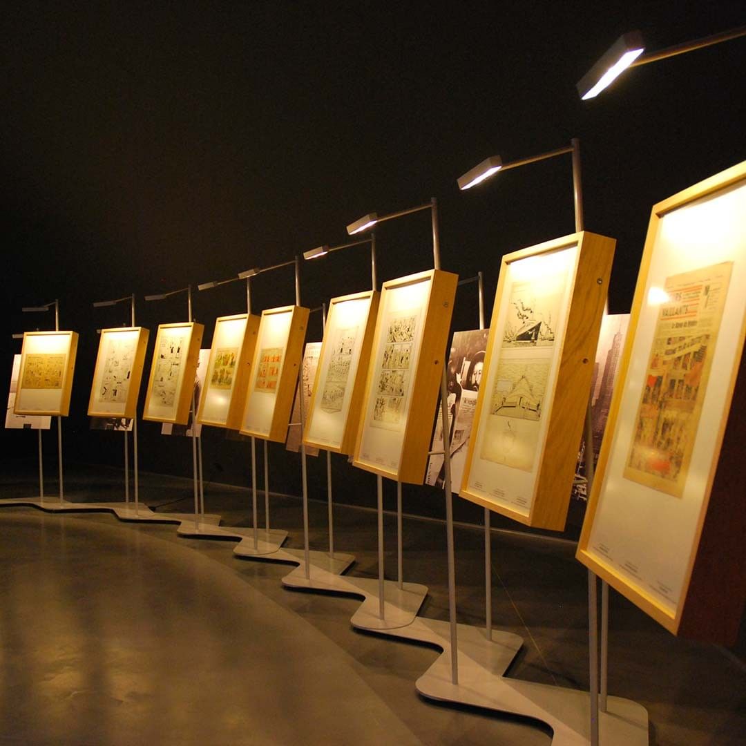 Vintage Tintin comic strips inside the museum