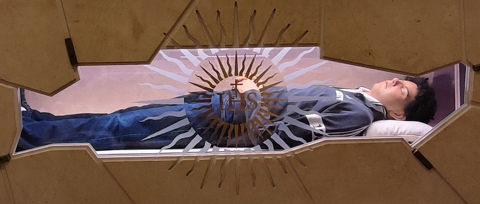 Blessed Carlo Acutis in his glass tomb at the Sanctuary of Spoliation in Assisi