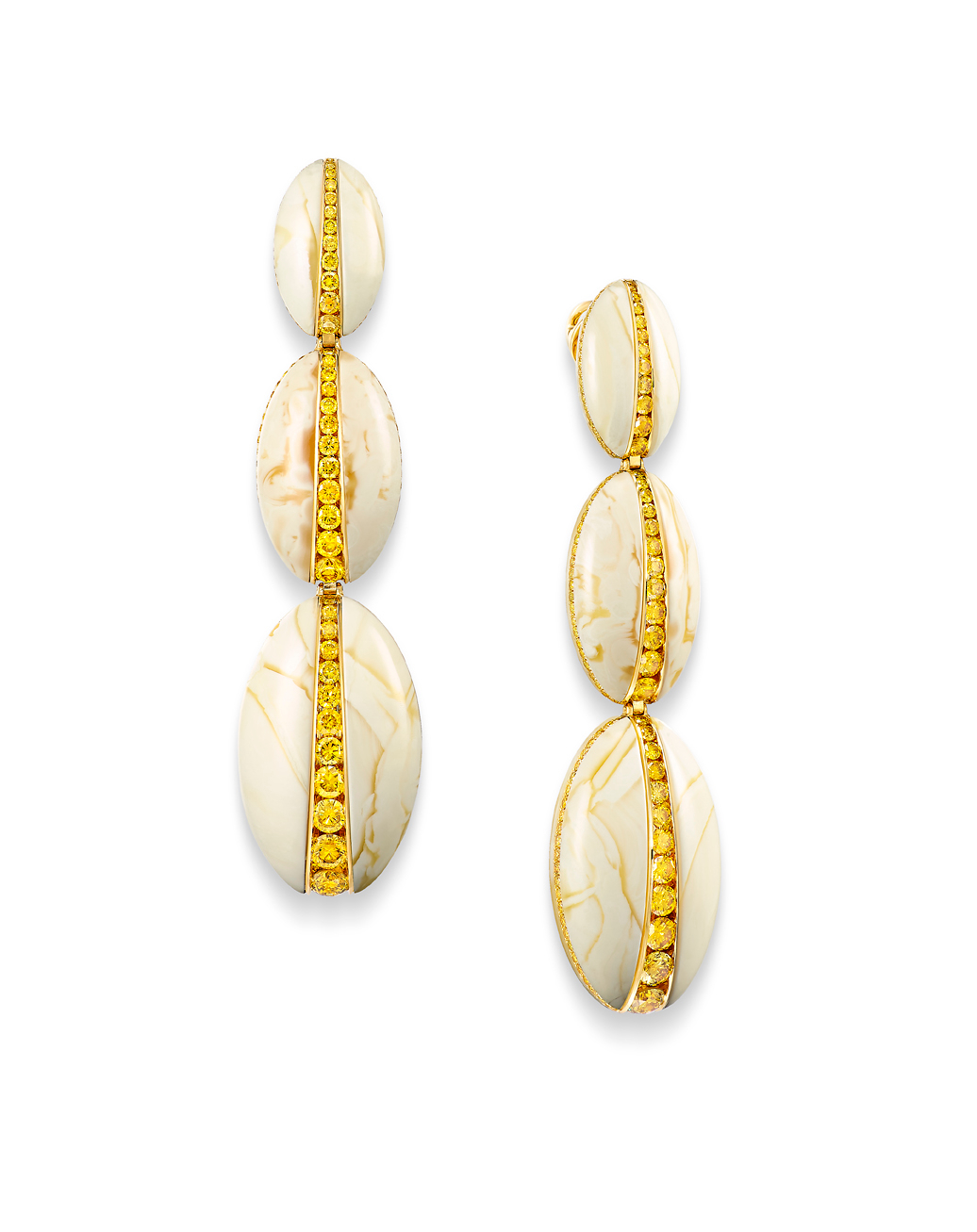 Royal white Baltic amber and yellow diamond earrings by FORMS