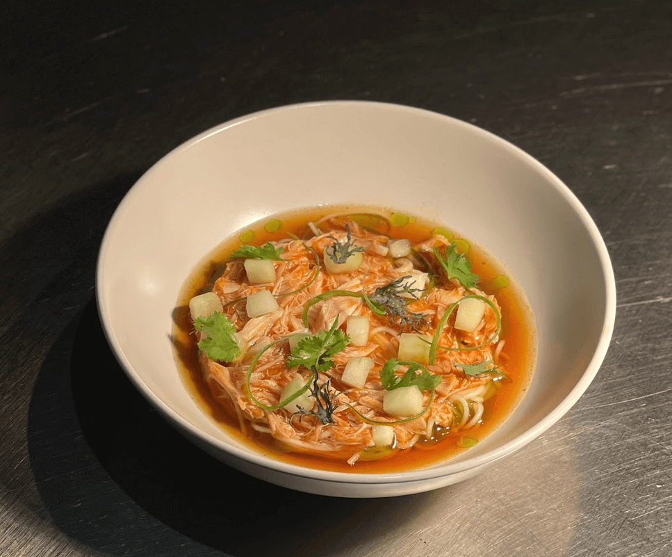 TOP (L-R): Chili Crab Somen and Paper Cooked Halibut