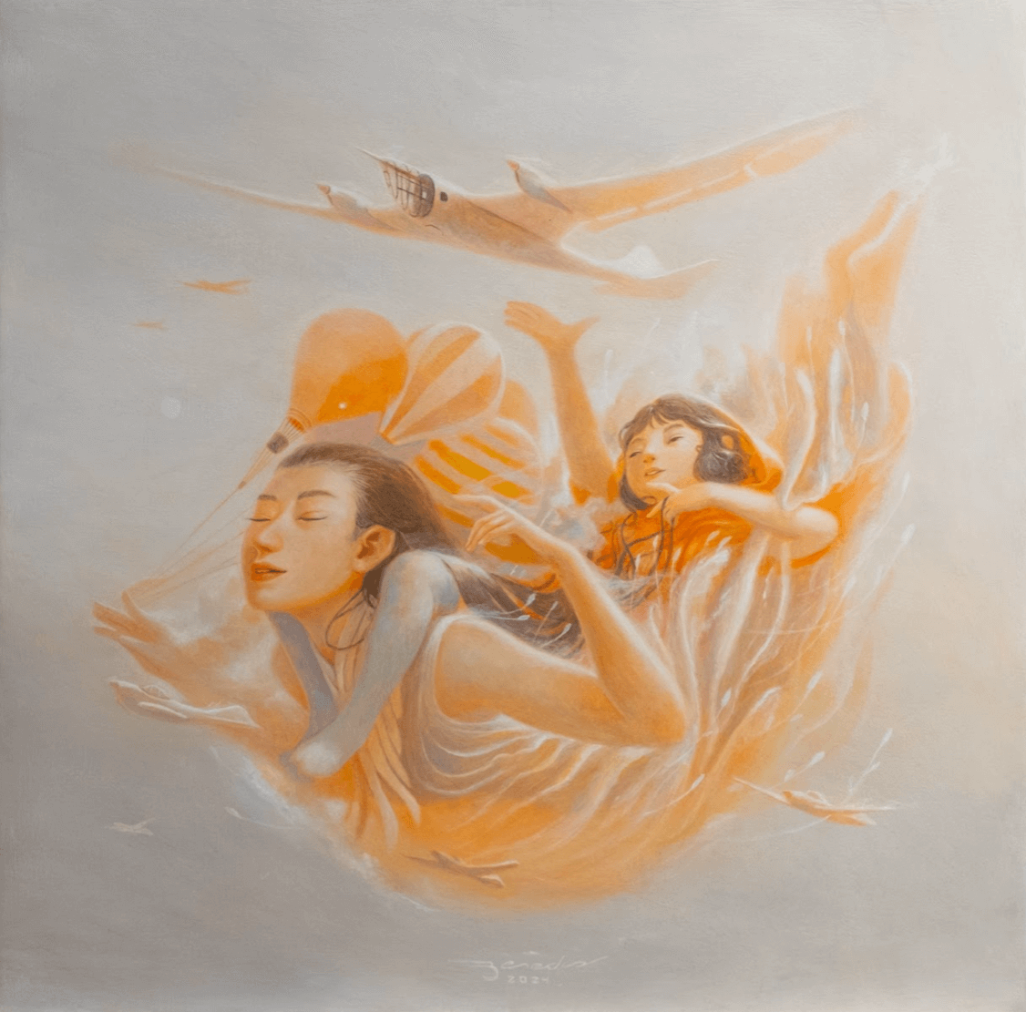 Works from new artists in MoCAF Discoveries 2024. TOP LEFT: “Pretty Things” by Meemoo. TOP RIGHT: “Remember the Future” by Benedir. BOTTOM LEFT: “House Cleaning” by Omok. BOTTOM RIGHT: “End-cyclopedia” by Amos Malayao.