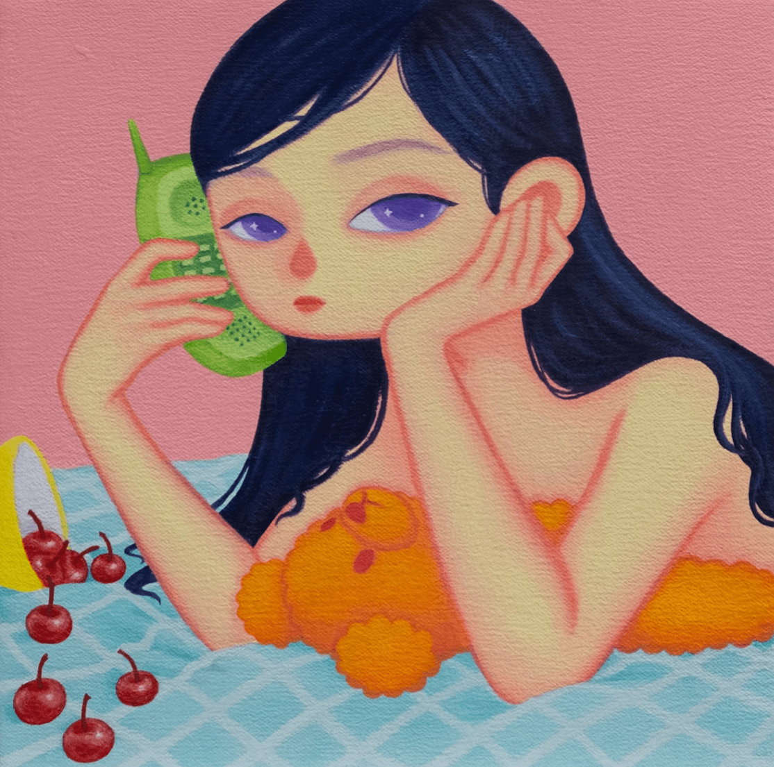 Works of returning artists from last year’s MoCAF Discoveries. TOP LEFT: Oil portrait by Gelo Montiero. TOP RIGHT: “Talkin’ Nonsense” by Bea Fernandez. BOTTOM LEFT: “Stellar” by Michael Ramos. BOTTOM RIGHT: “Old Homes” by Carla Gamalinda.