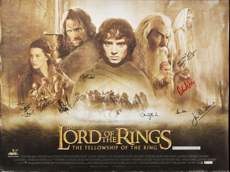 A signed press poster for "The Lord of the Rings: The Fellowship of the Ring"