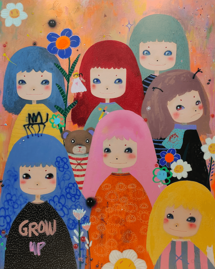 TOP LEFT: “Study for Null_Body and Portrait#003” by Yukita Hashimoto (from YOD TOKYO & Editions Gallery). TOP RIGHT: “Graffiti Tales” by Ela Andal (from M Gallery Manila). BOTTOM LEFT: “The Keeper” by Gabby Prado (from Galerie Stephanie). BOTTOM RIGHT: “Sunday Gang” by Marilou Solano (from Village Art Gallery).