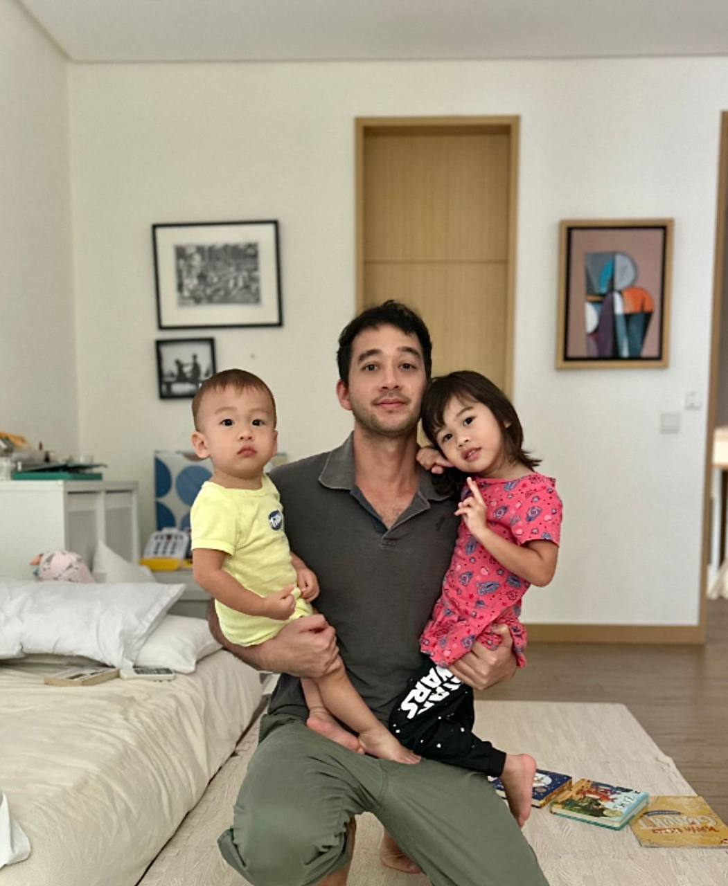 Miguel Suarez with his children, Noah and Kenna; he cherished his first-time father moments, thinking of ways how he can do right by his children