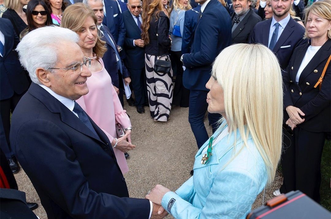 Donatella Versace with the Italian president