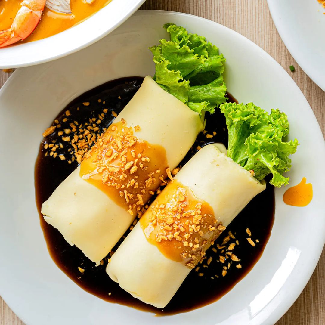 TOP LEFT: Sinigang na Beef Short Rib & Watermelon. TOP RIGHT: Lumpiang Ubod. BOTTOM LEFT: Breakfast favorites (Super Arroz Caldo, Chocolate Champorado, Ube Champorado)