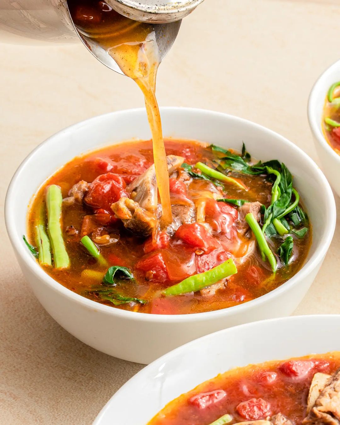 TOP LEFT: Sinigang na Beef Short Rib & Watermelon. TOP RIGHT: Lumpiang Ubod. BOTTOM LEFT: Breakfast favorites (Super Arroz Caldo, Chocolate Champorado, Ube Champorado)