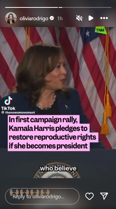 Olivia Rodrigo posts in support of Kamala Harris