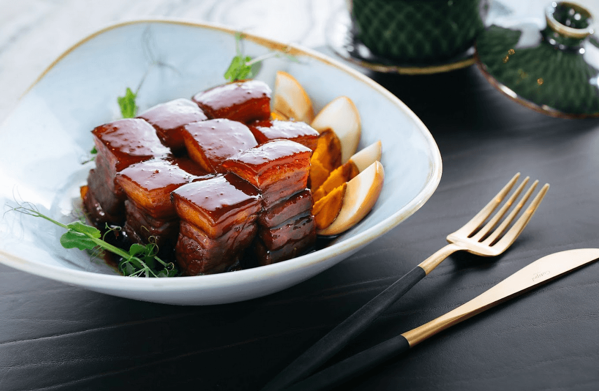 LEFT: Xiao Long Bao. RIGHT: Hong Shao Rou.