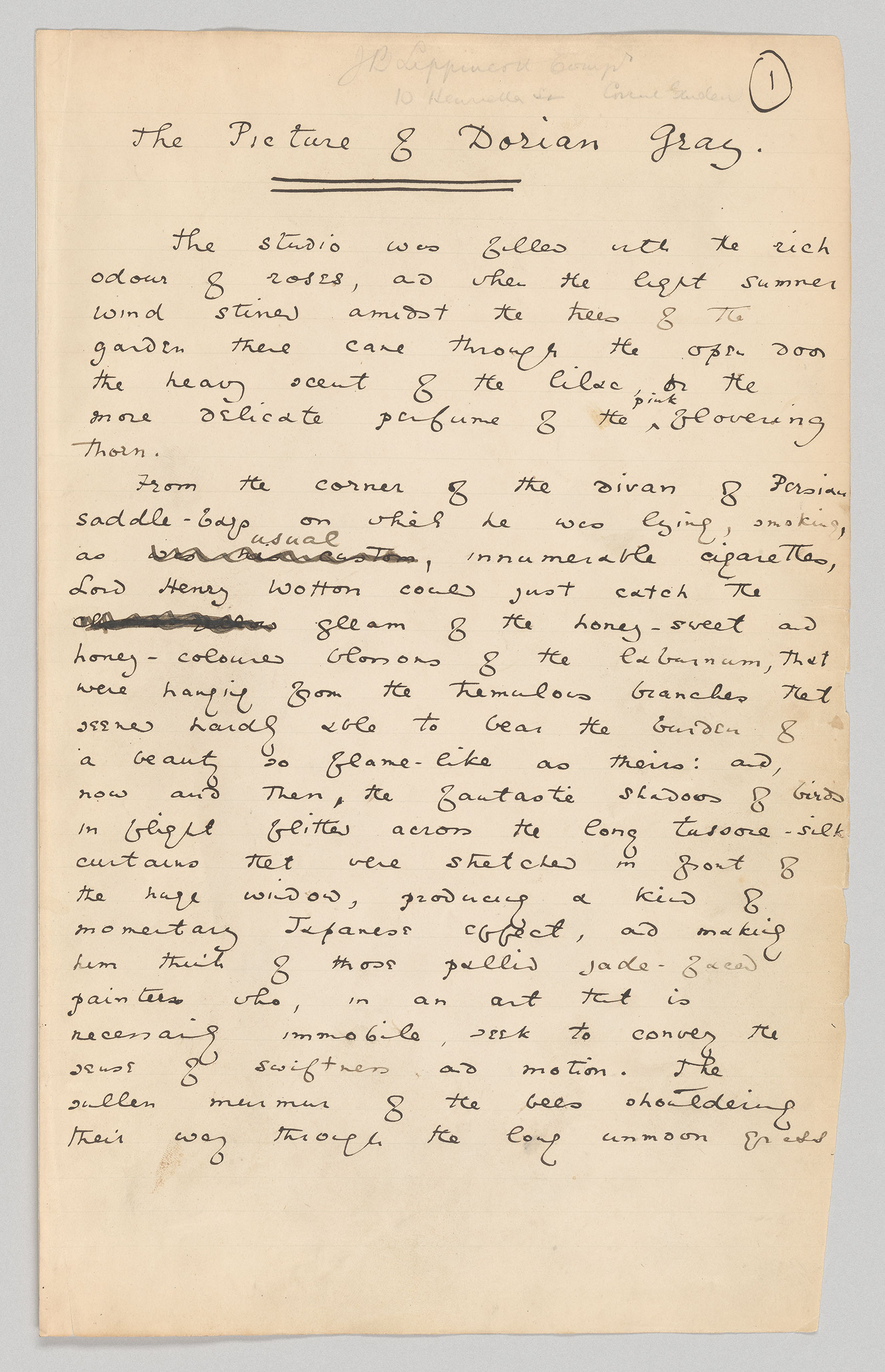 An 1890 manuscript of "The Picture of Dorian Gray" by Oscar Wilde