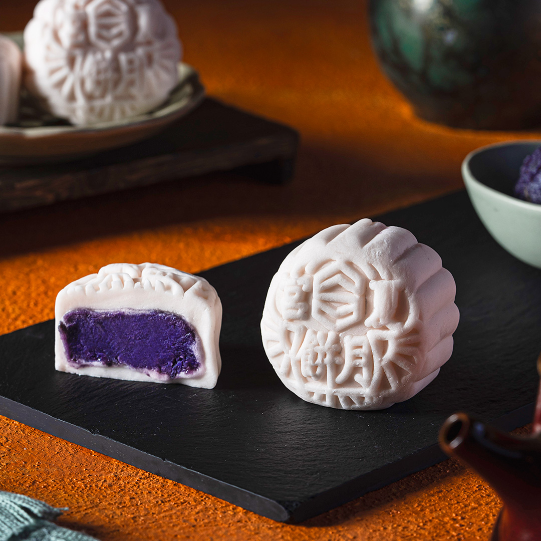 L-R, TOP TO BOTTOM: Snow Skin Purple Yam, White Lotus, Mixed Nuts with Hennessy, and Red Bean. 